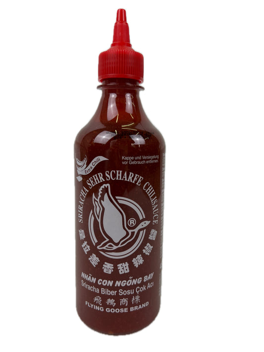 FLYING GOOSE Sriracha sehr scharfe Chilisauce - sehr scharf, rote Kappe, Würzsauce aus Thailand (730 ml)